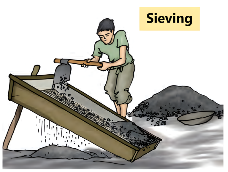 Separating pebbles from sand through sieving